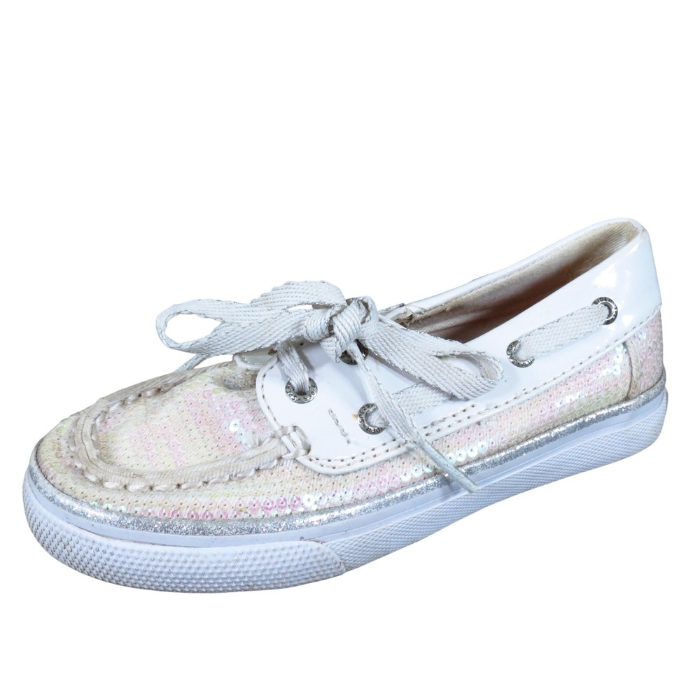 Sperry Top-Sider Bahama Toddler Girl Casual Boat Shoe Size 10.5C‎ White Sequin